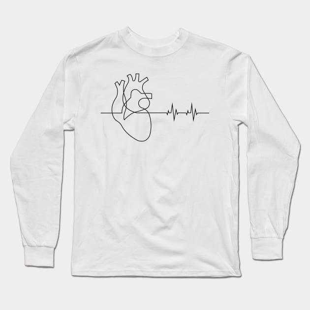 Aesthetic Heart Beating One Line Art Design Long Sleeve T-Shirt by medabdallahh8